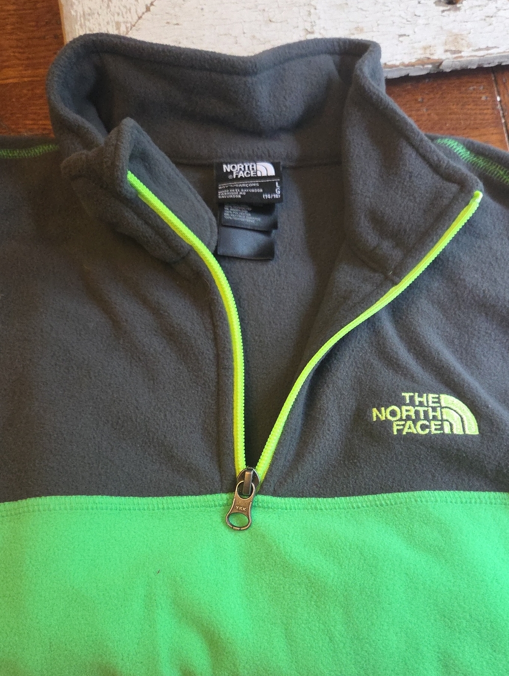 The North Face Kids Gray and Bright Green Quarter-Zip Fleece Pullover